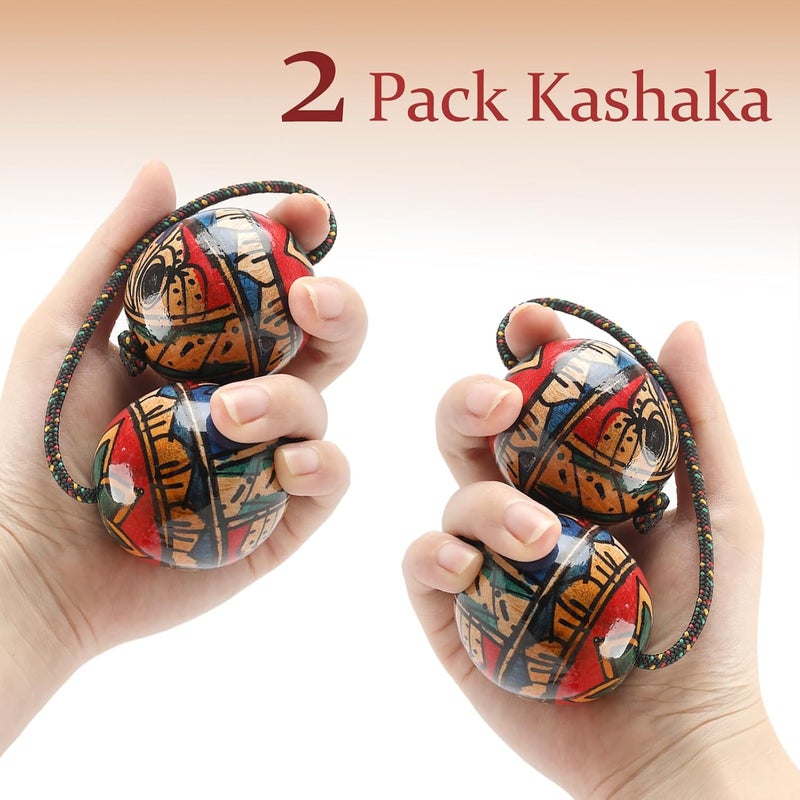 GOGHOST 2-Pack Wooden Hand-Painted Kashaka Shaker, Asalato Instrument Rhythmic Ball, Adjustable Length African Shakers, Traditional Aslatuas Double Balls Hand Percussion for Performances - Image 4